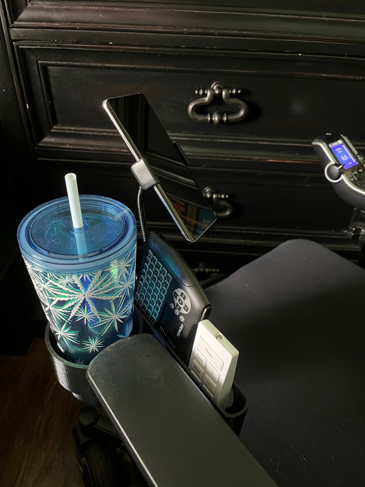 Cup Holder + Phone Holder + Basket Designed For Quantum Power Wheelchair