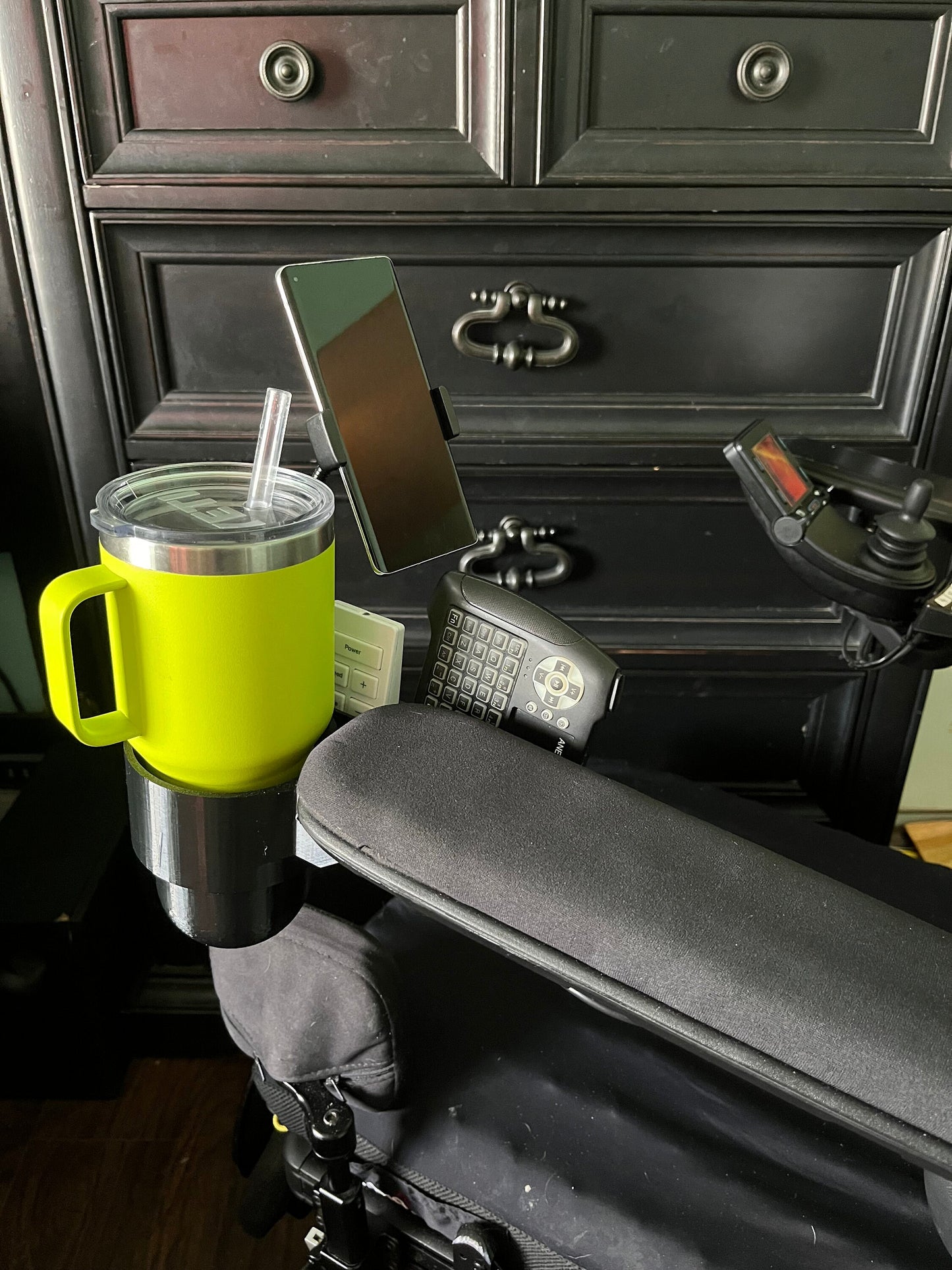 Cup Holder + Phone Holder + Basket Designed For Permobil Power Wheelchair