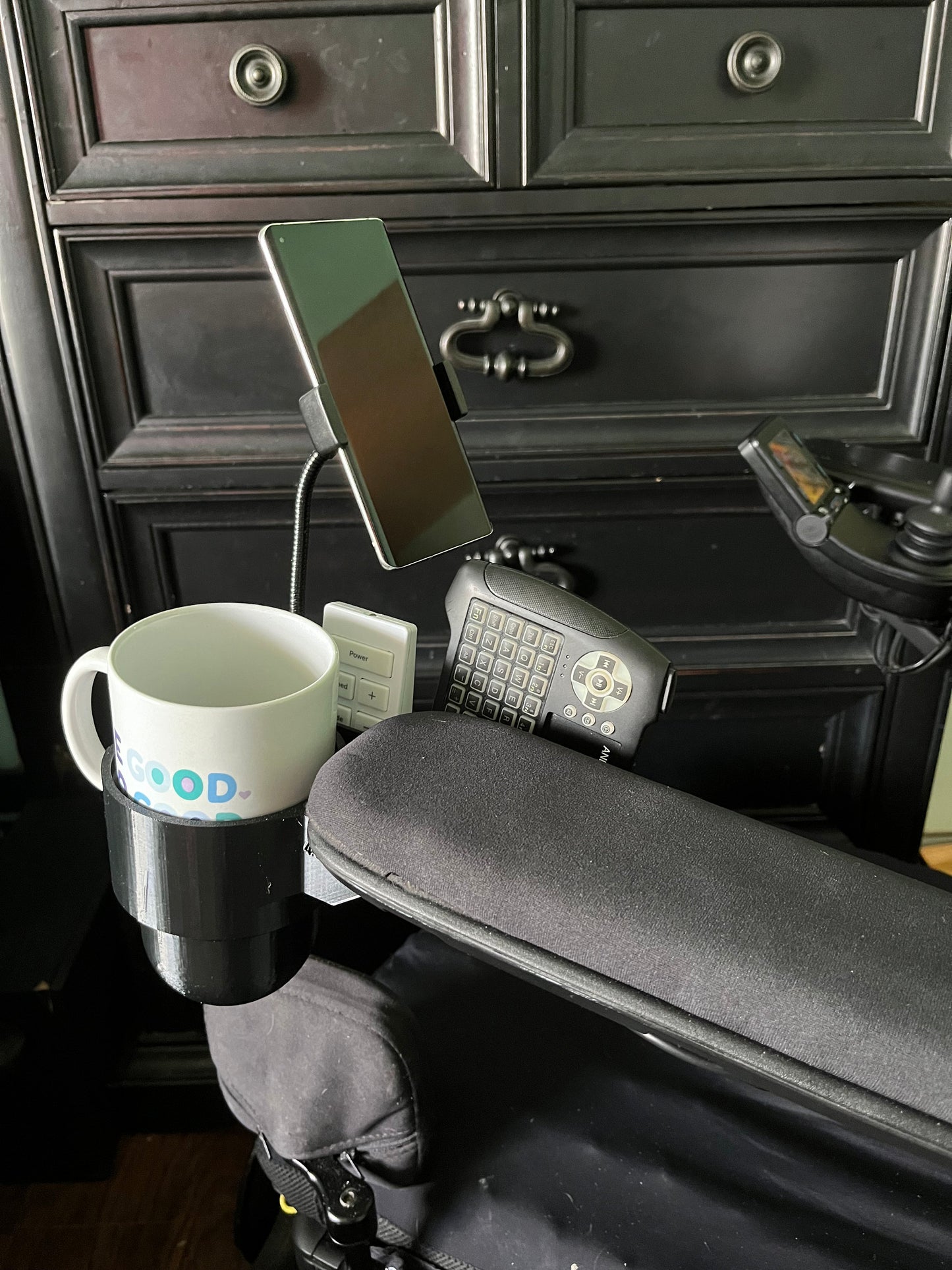 Cup Holder + Phone Holder + Basket Designed For Permobil Power Wheelchair