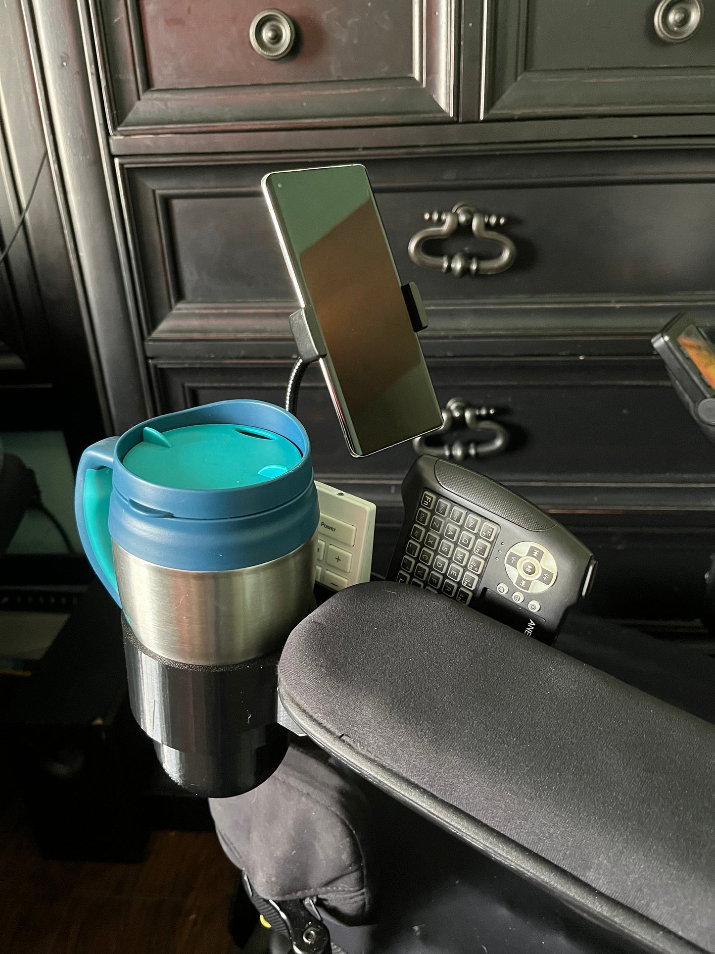 Cup Holder + Phone Holder + Basket Designed For Permobil Power Wheelchair