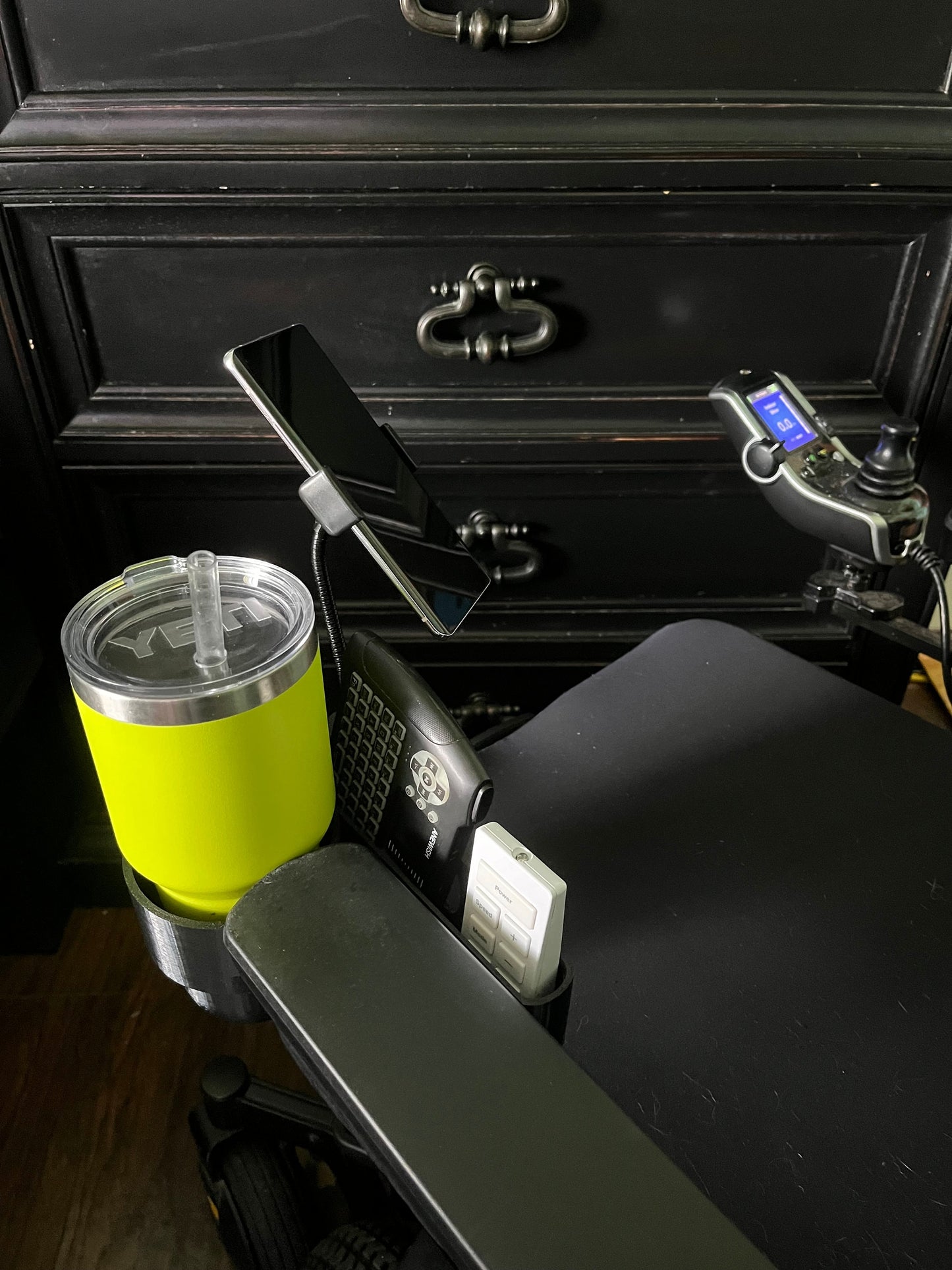 Cup Holder + Phone Holder + Basket Designed For Quantum Power Wheelchair